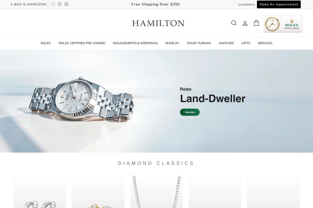 Hamilton Jewelers homepage screenshot