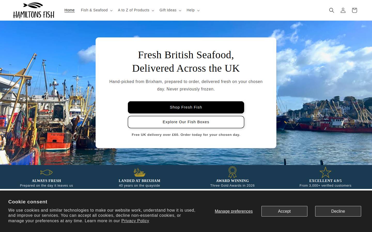 Hamiltons Fish homepage screenshot