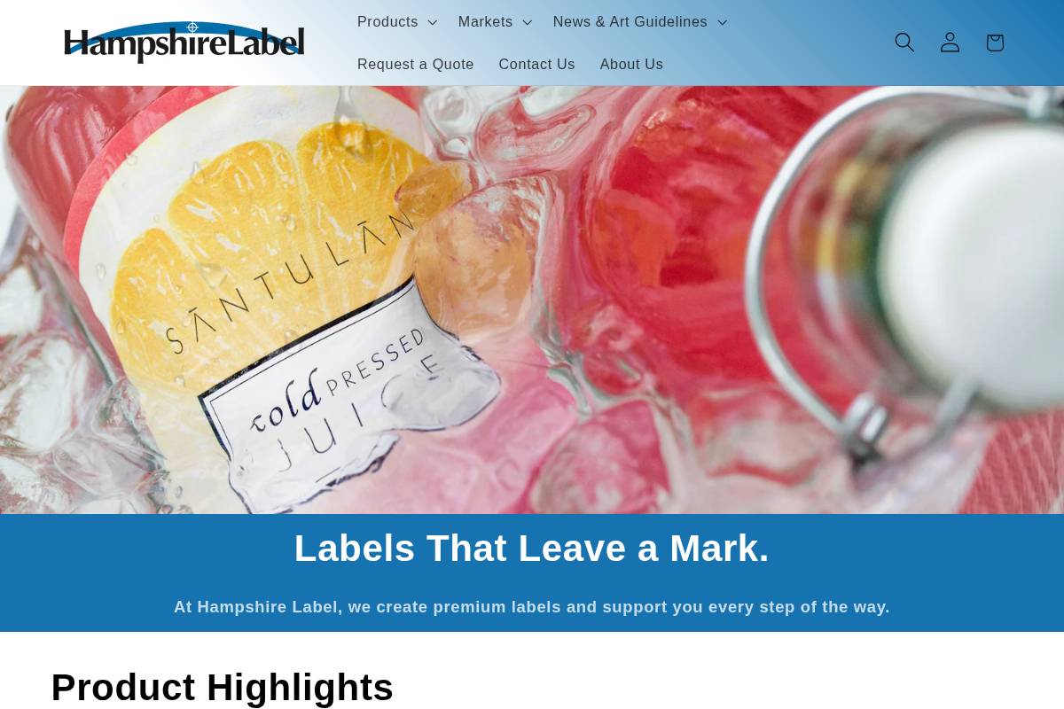 Hampshire Label homepage screenshot