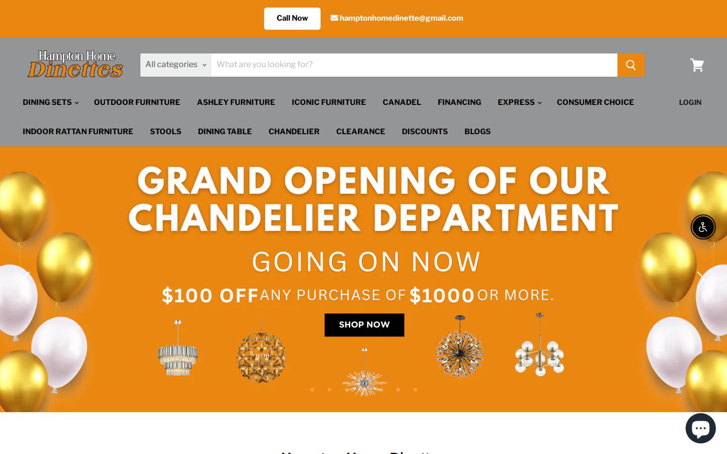 hamptonhomedinettes.com homepage screenshot