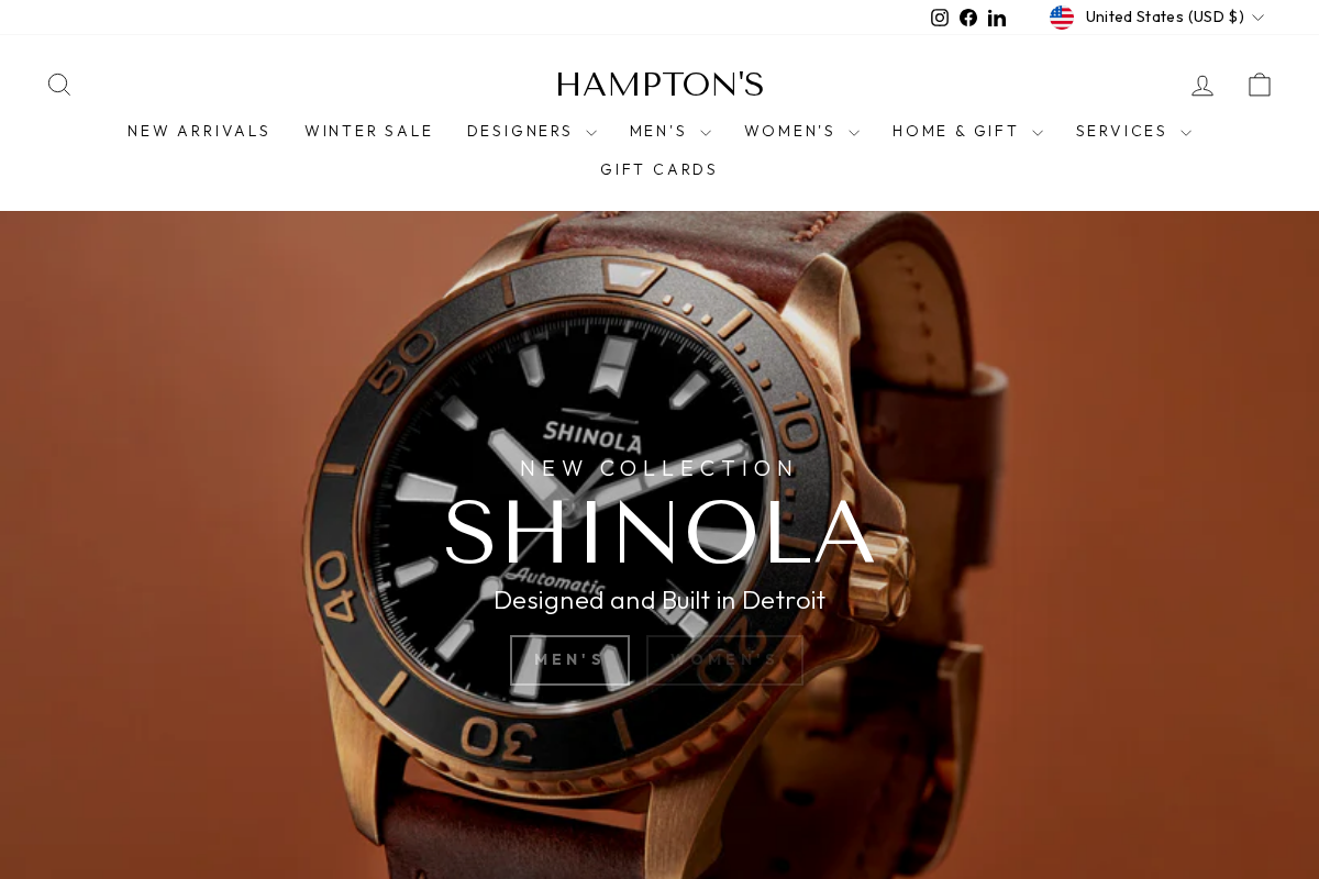 hamptonsmens.com homepage screenshot