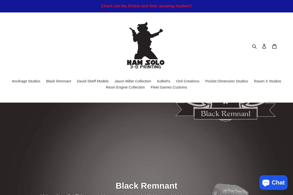 hamsolo3dprinting.com homepage screenshot