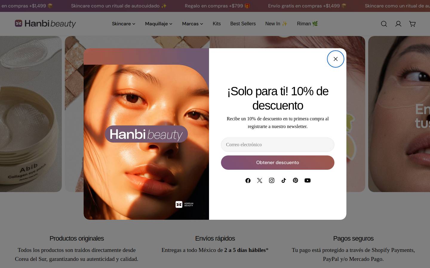 hanbibeauty.com homepage screenshot