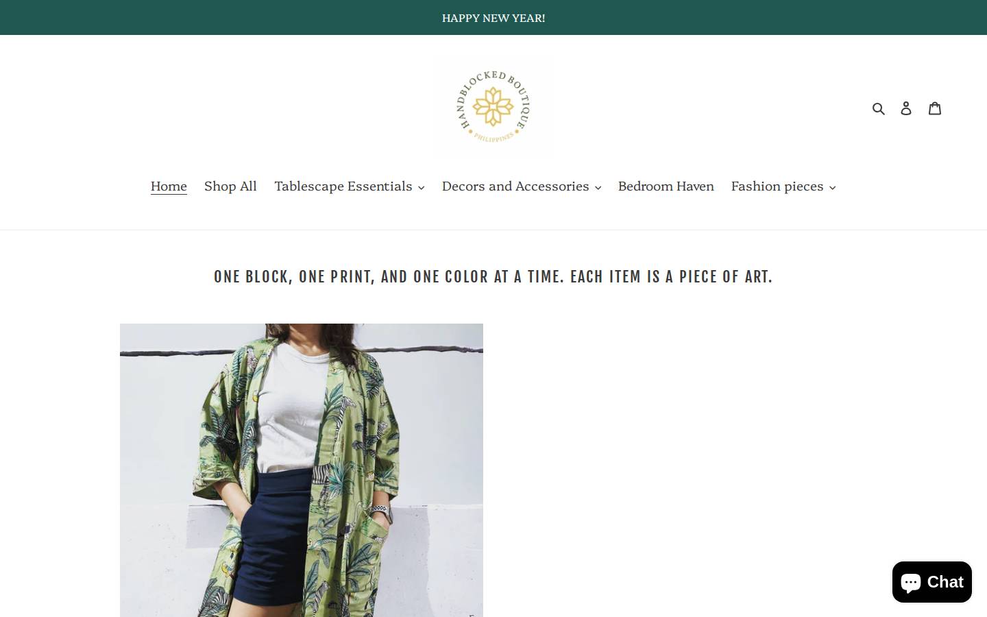 handblockedboutique.com homepage screenshot