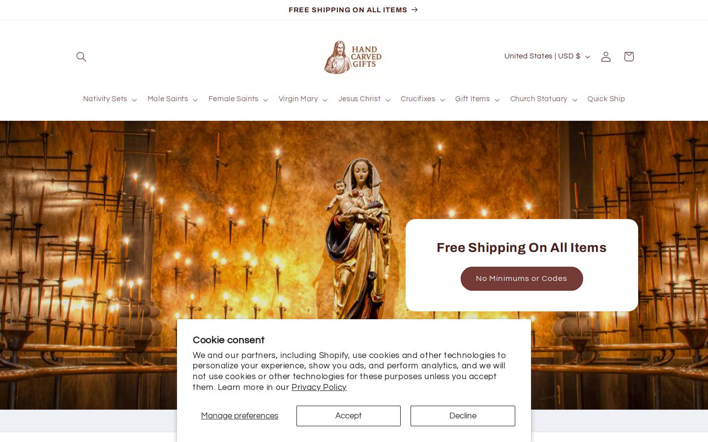 handcarvedstatues.com homepage screenshot