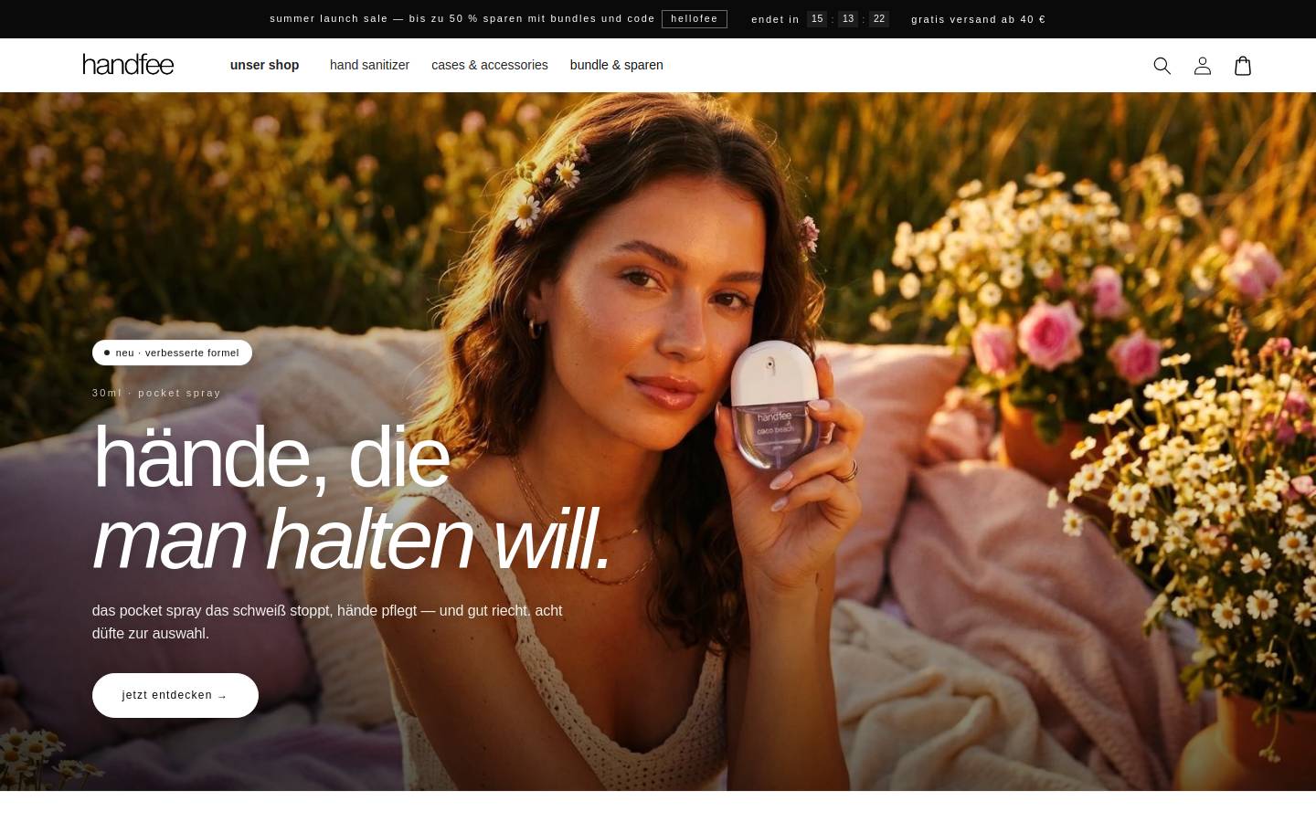 Handfee homepage screenshot