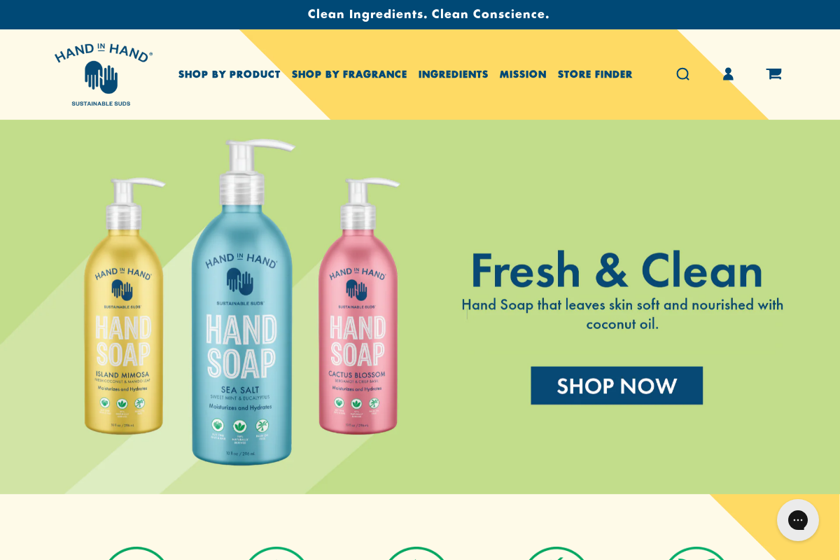 Hand in Hand Soap homepage screenshot