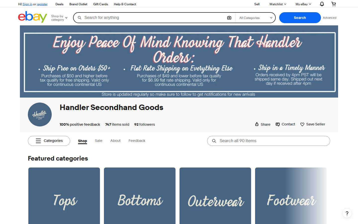 handlersecondhandgoods.com homepage screenshot