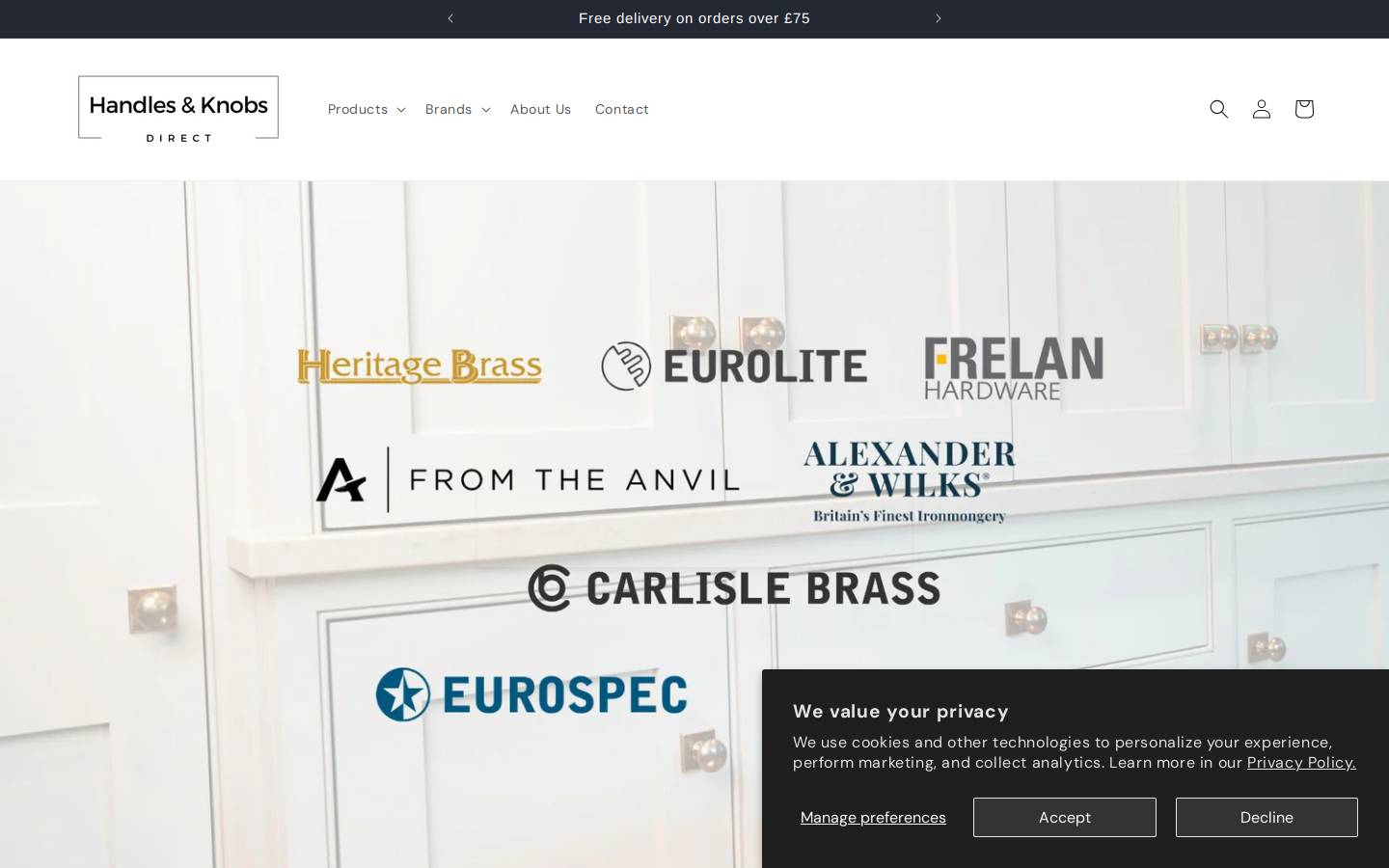 Handlesandknobsdirect homepage screenshot