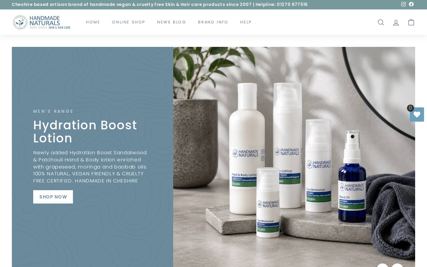 Handmade Naturals homepage screenshot