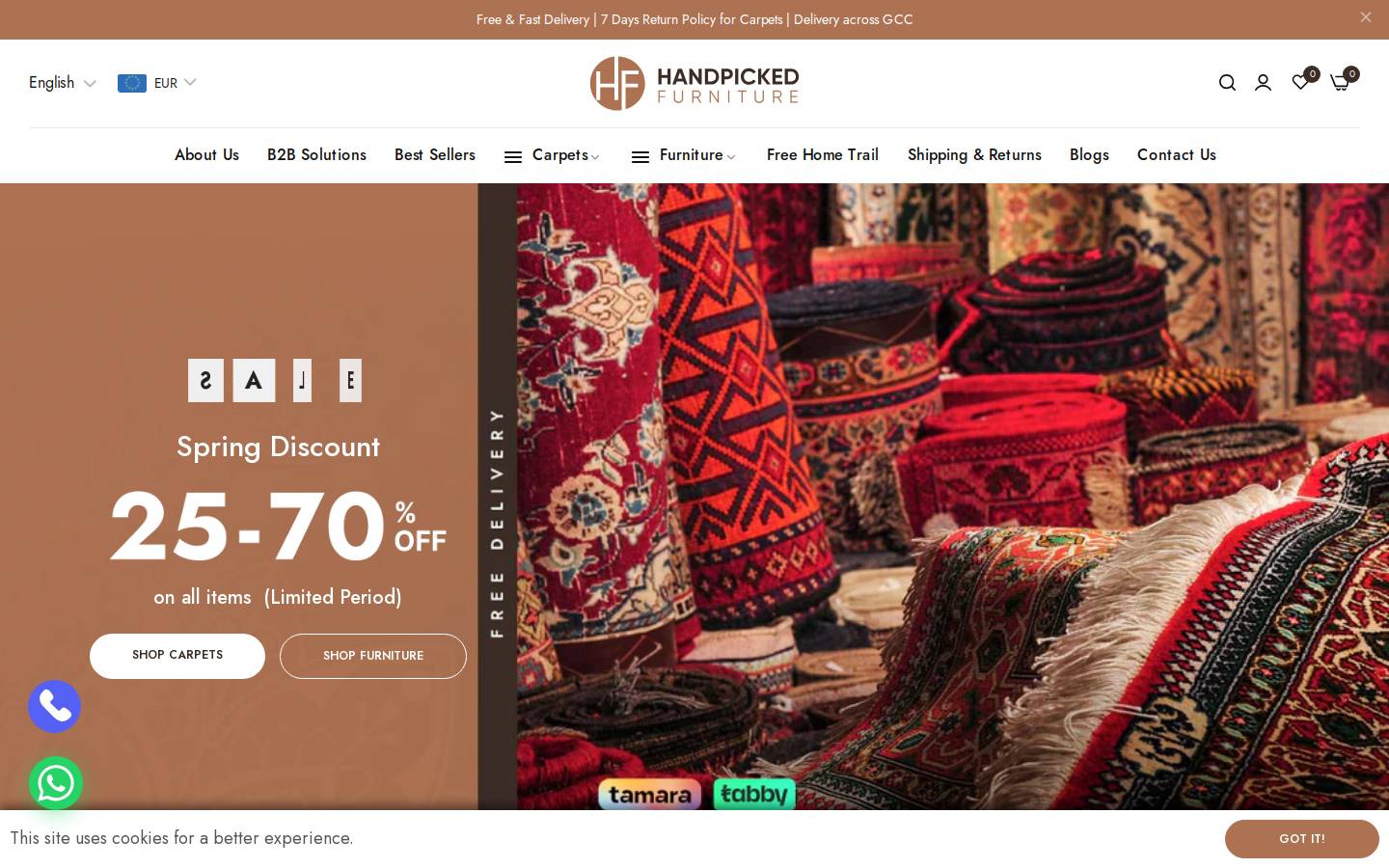 handpickedfurniture.com homepage screenshot