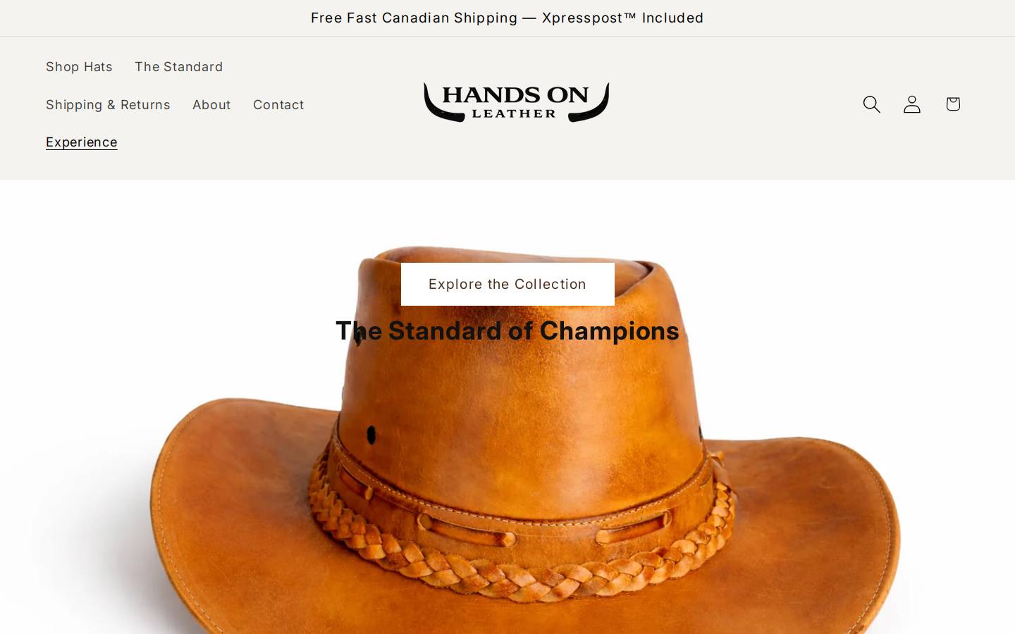 handsonleather.ca homepage screenshot