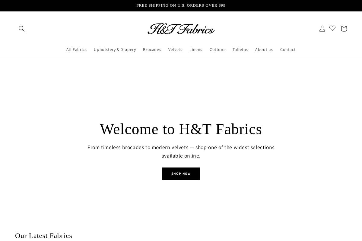 handtfabrics.com homepage screenshot