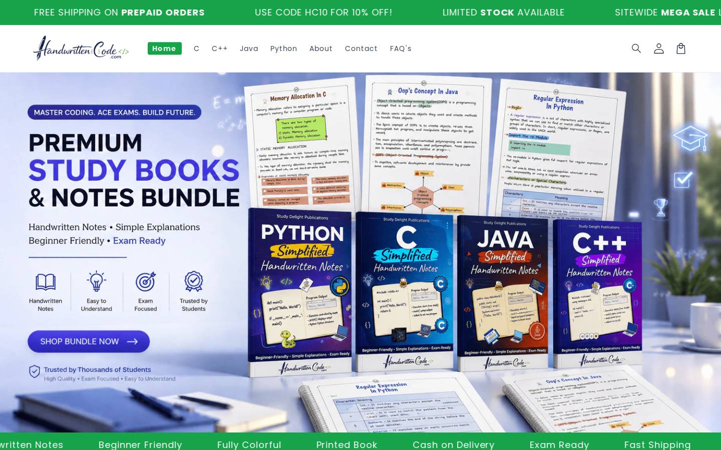 handwrittencode.com homepage screenshot