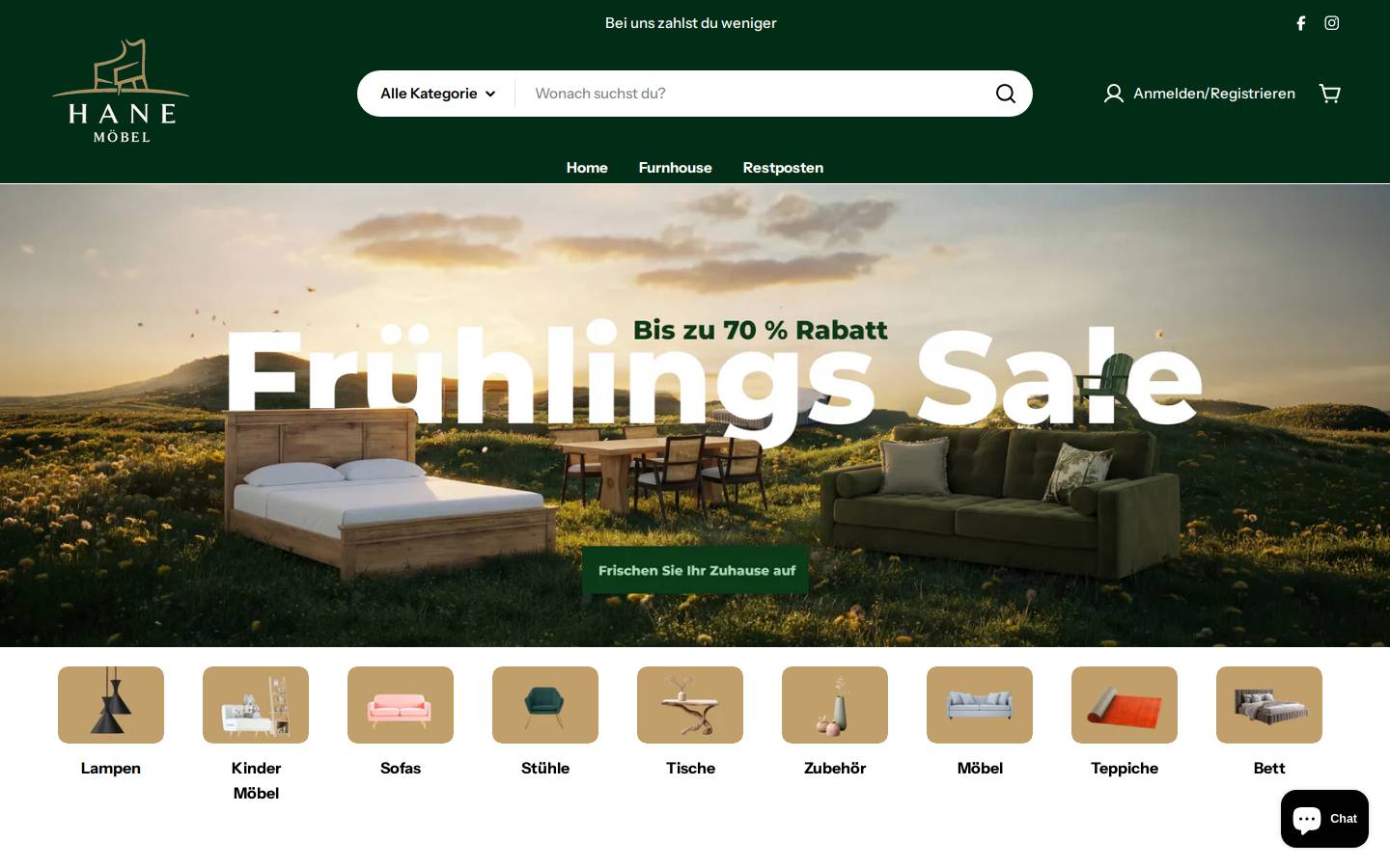 hanemoebel.de homepage screenshot
