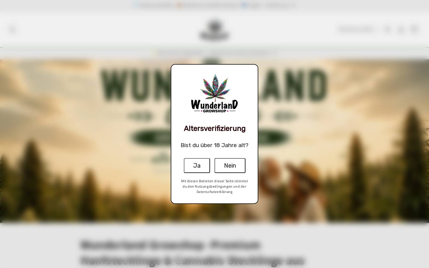 Wunderland grow und Steckling shop homepage screenshot