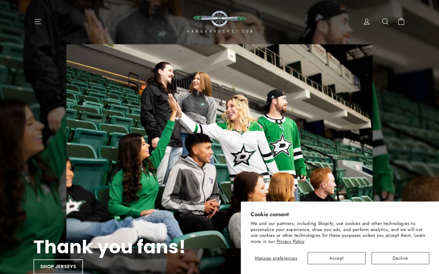 hangarhockey.com homepage screenshot