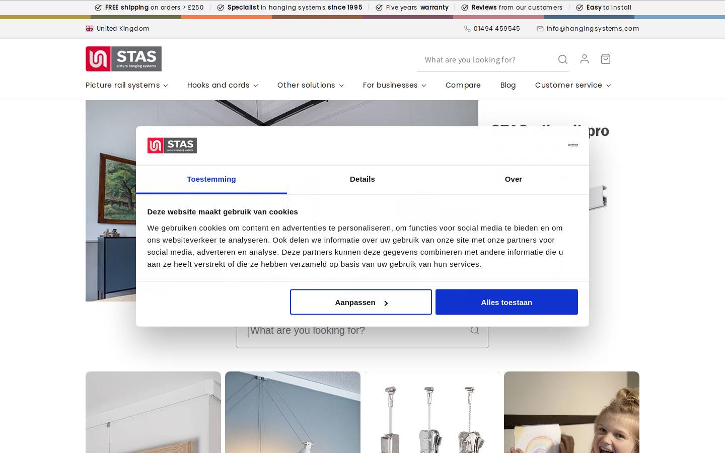 hangingsystems.com homepage screenshot