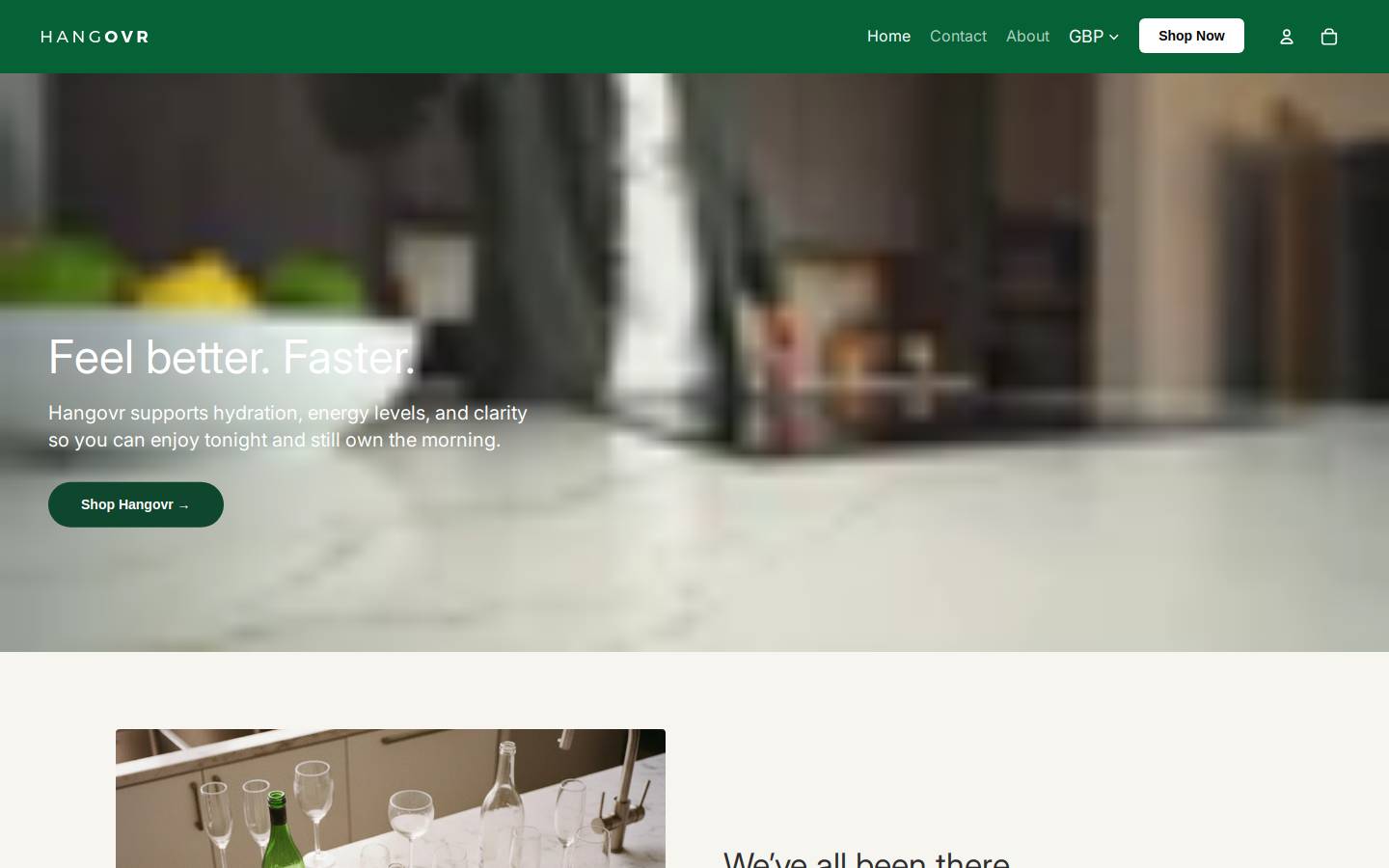 Hangovr homepage screenshot
