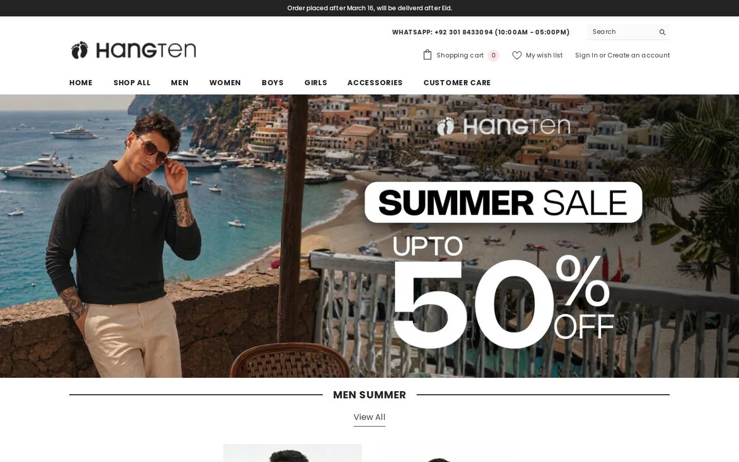 Hang Ten USA homepage screenshot