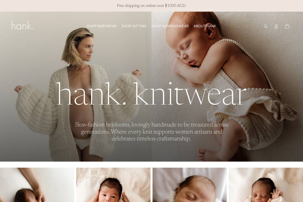 hankknitwear.com homepage screenshot