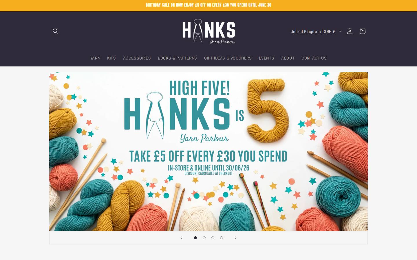 hanksyarnparlour.com homepage screenshot