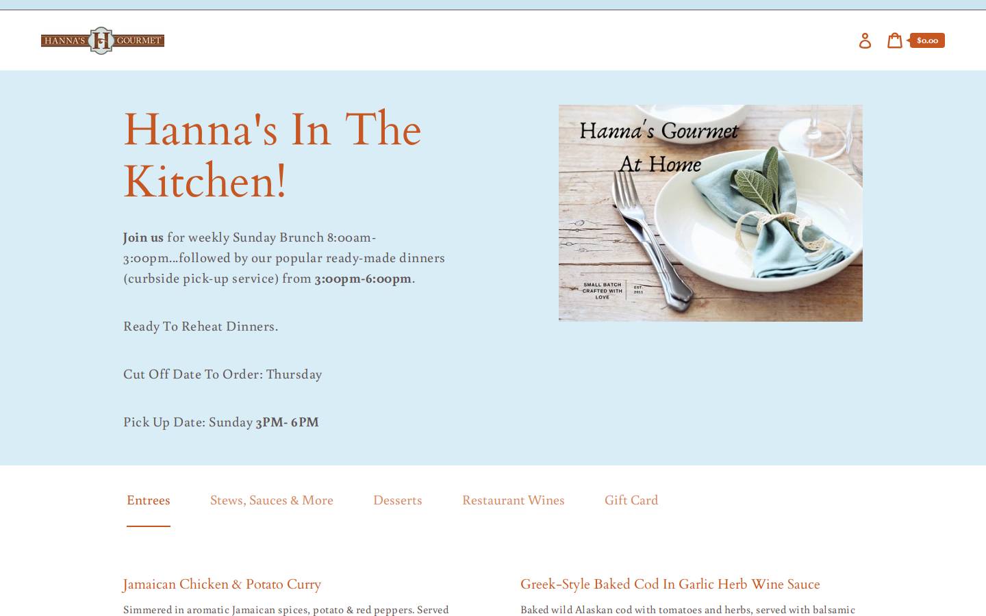 hannagourmetsd.com homepage screenshot