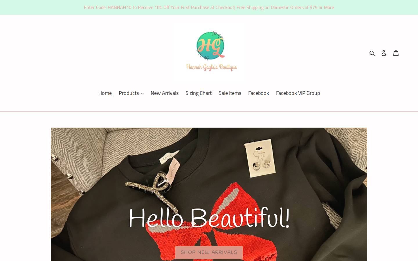 hannahgaylesboutique.com homepage screenshot
