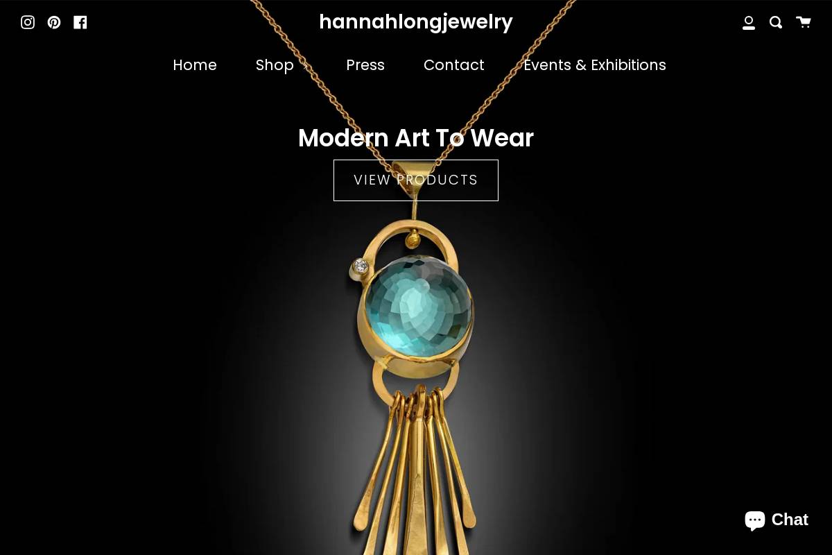 hannahlongjewelry.com homepage screenshot