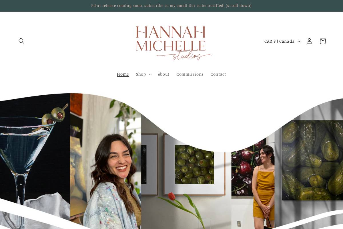 hannahmichellestudios.com homepage screenshot