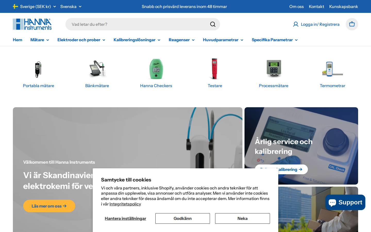 Hanna Instruments homepage screenshot