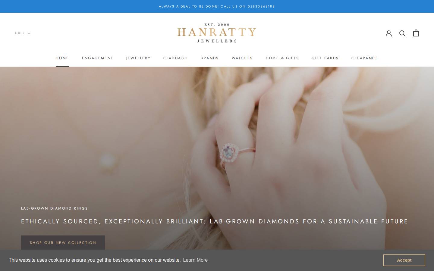 Hanratty Jewellers homepage screenshot