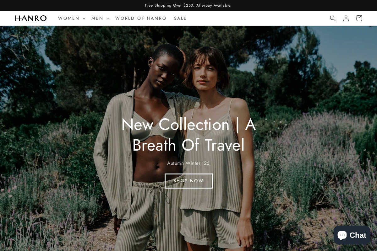 Hanro International homepage screenshot