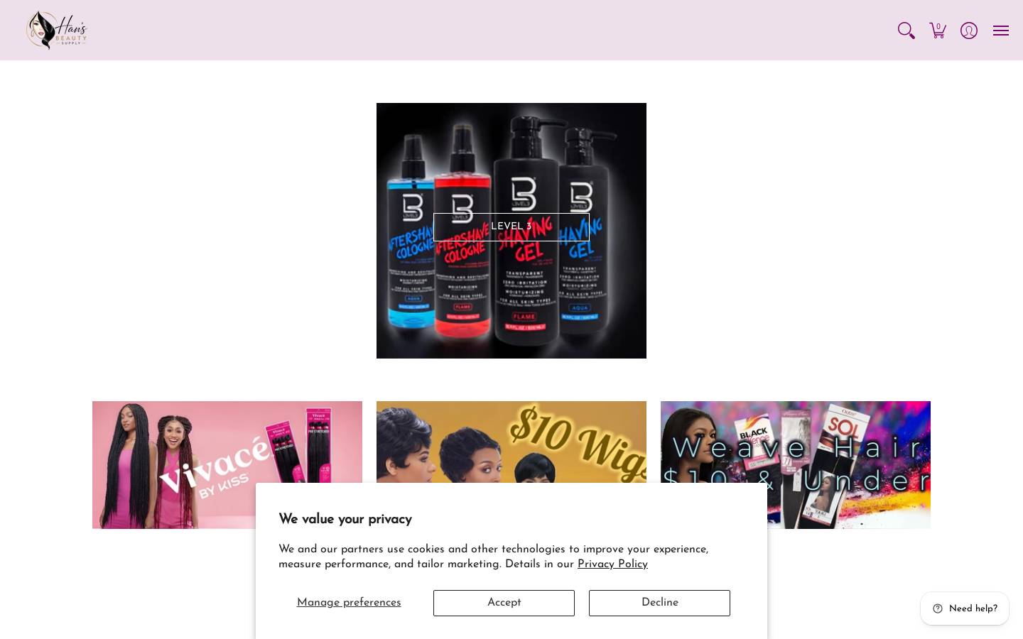 hansbeautysupply.com homepage screenshot