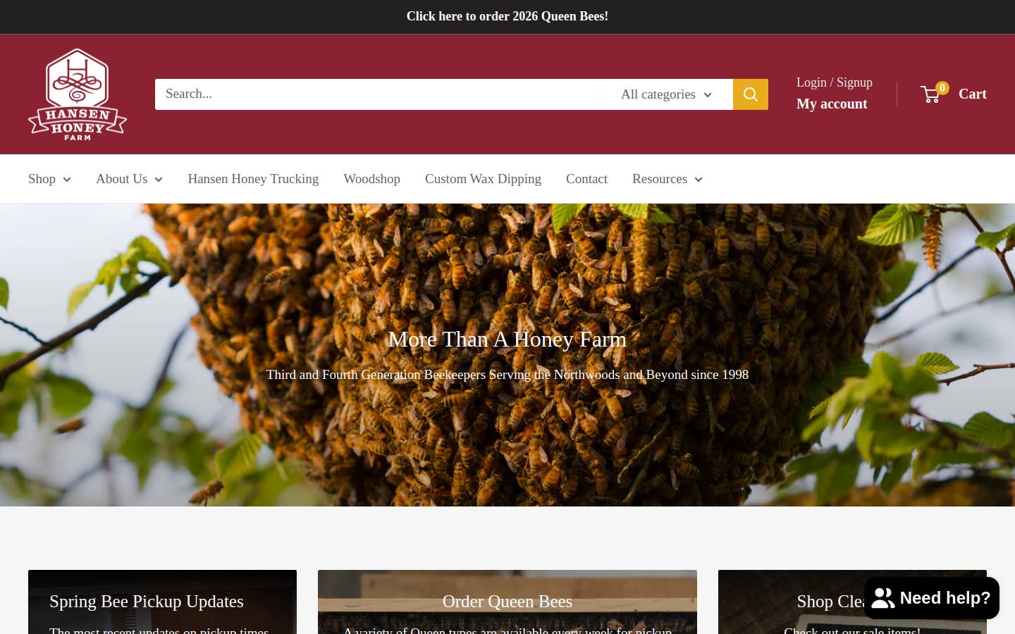 hansenhoneyfarm.com homepage screenshot