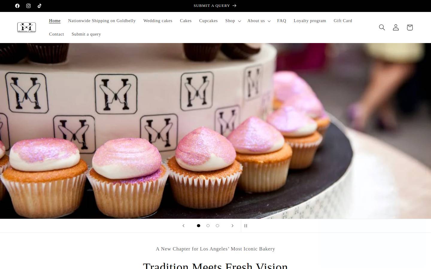 hansenscakes.com homepage screenshot