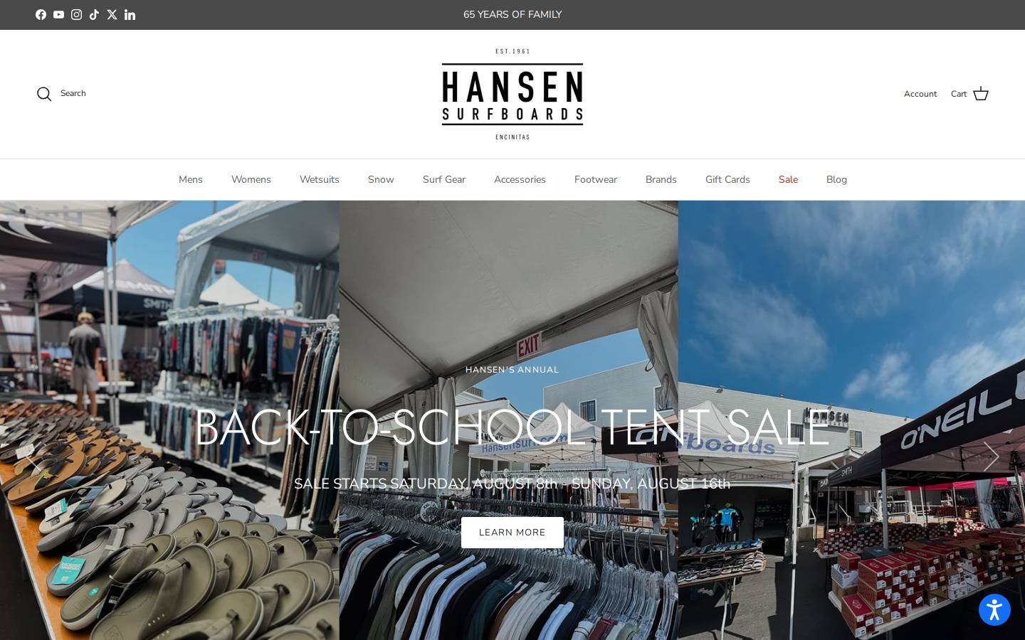 Hansen Surfboards homepage screenshot