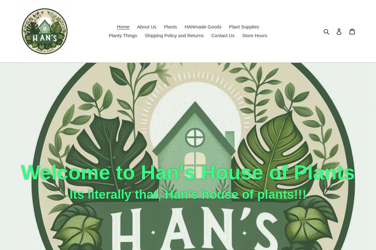 hanshouseofplants.com homepage screenshot