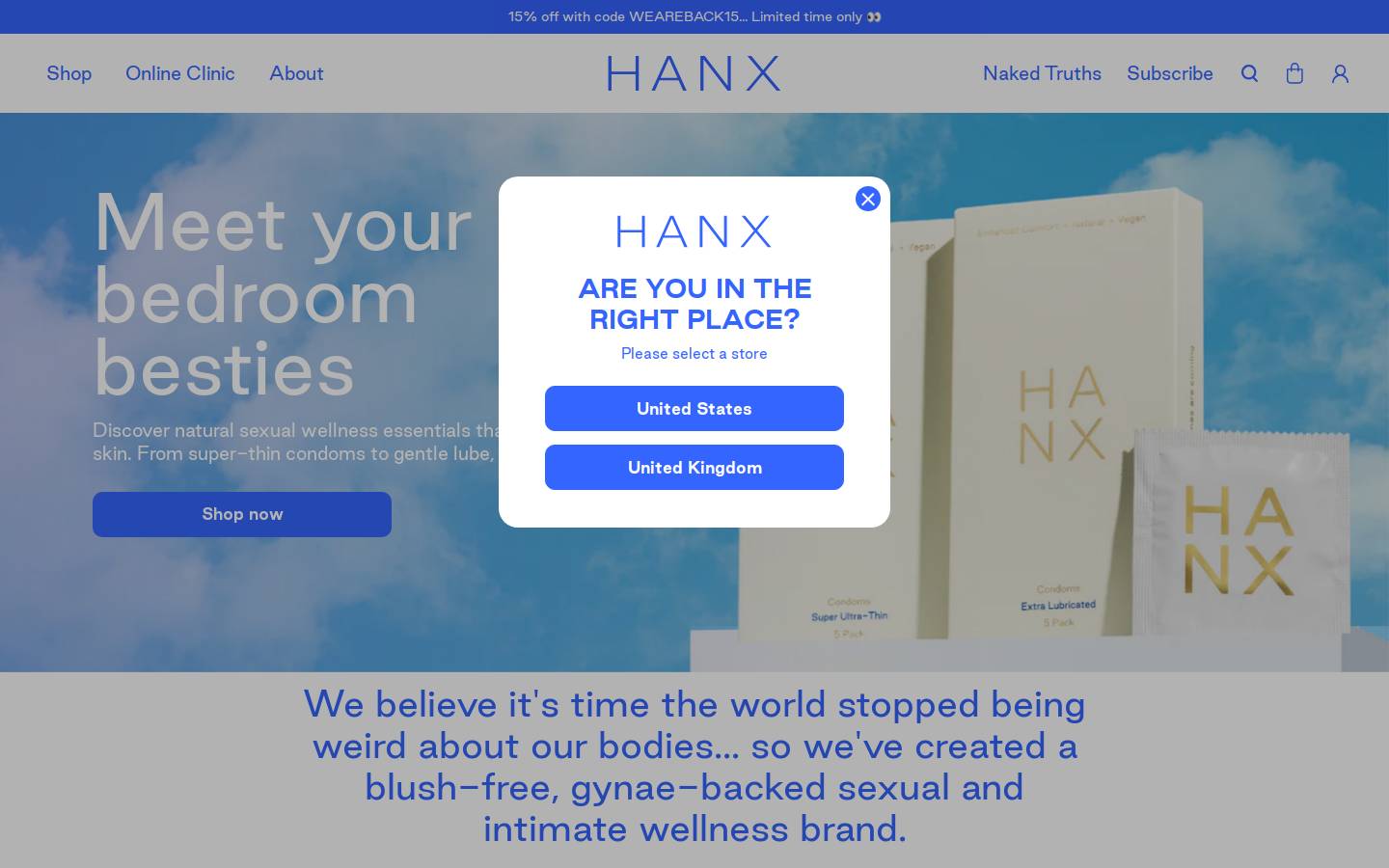 HANX homepage screenshot