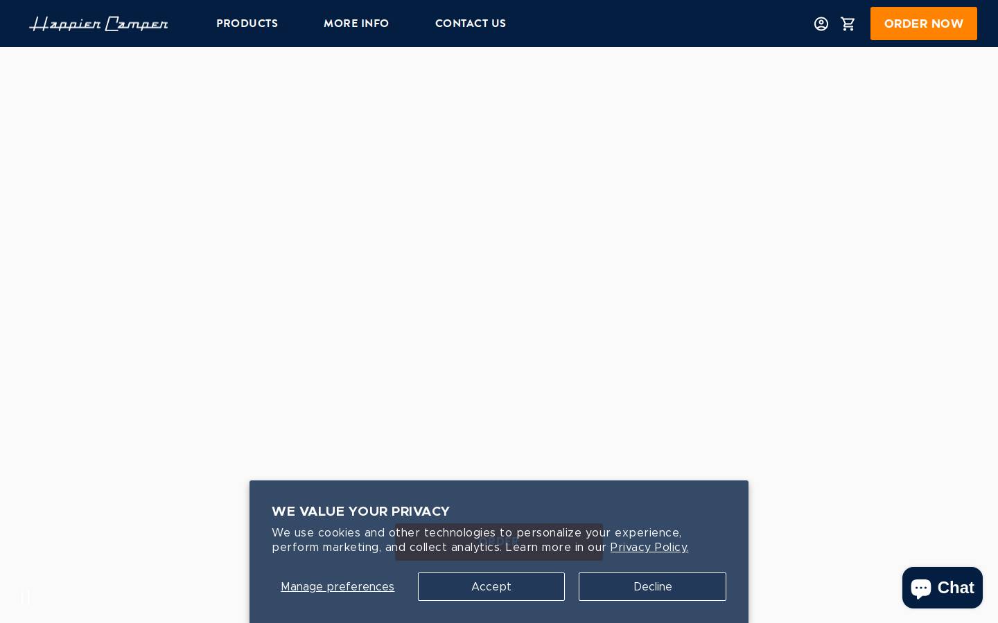 The Happier Camper homepage screenshot