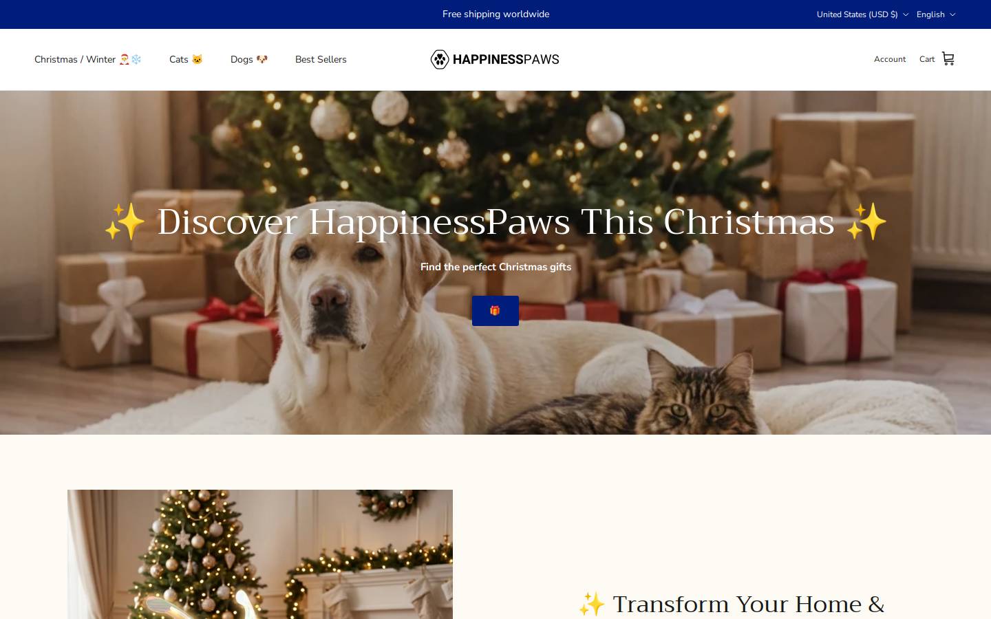 happinesspaws.com homepage screenshot