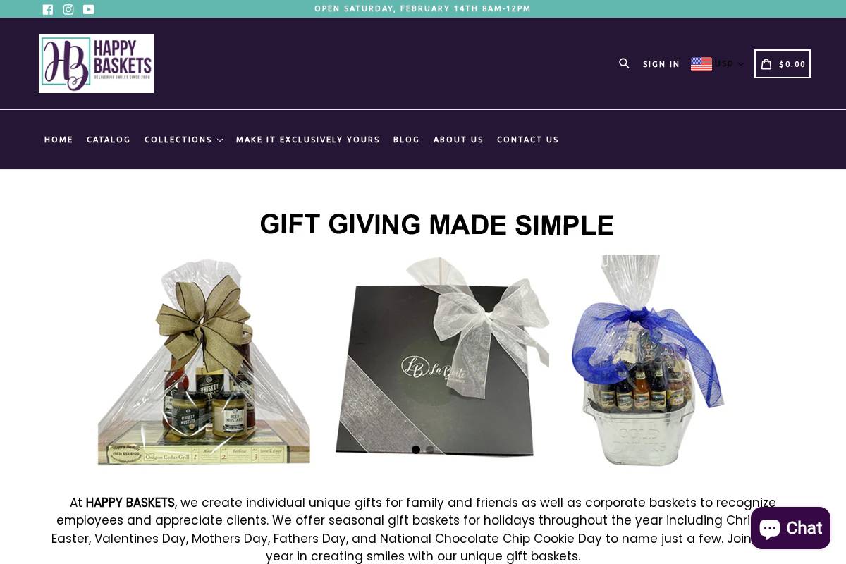 happybaskets.com homepage screenshot