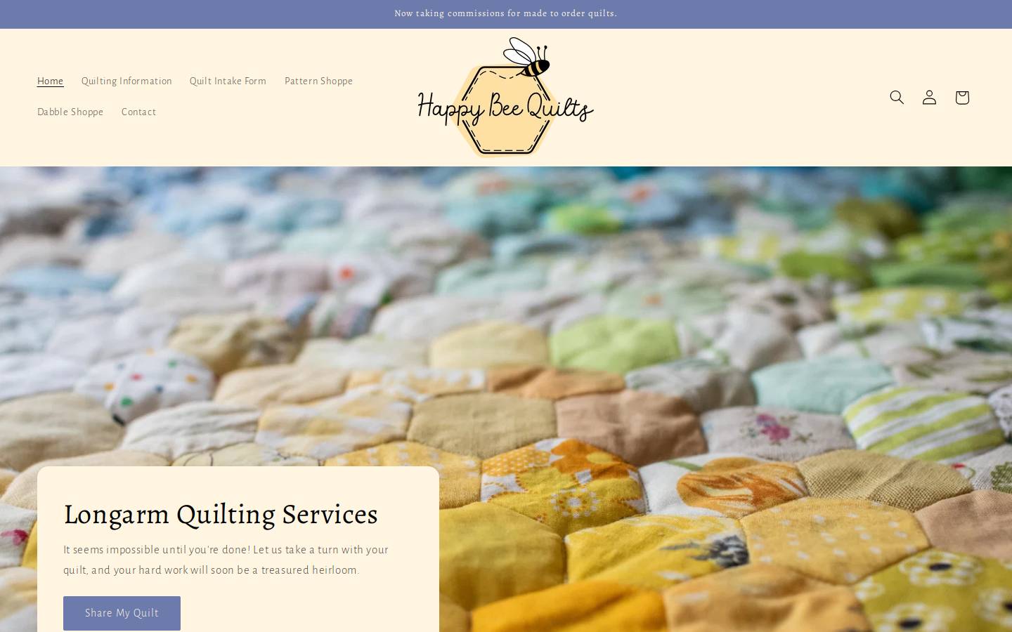 happybeequilts.com homepage screenshot