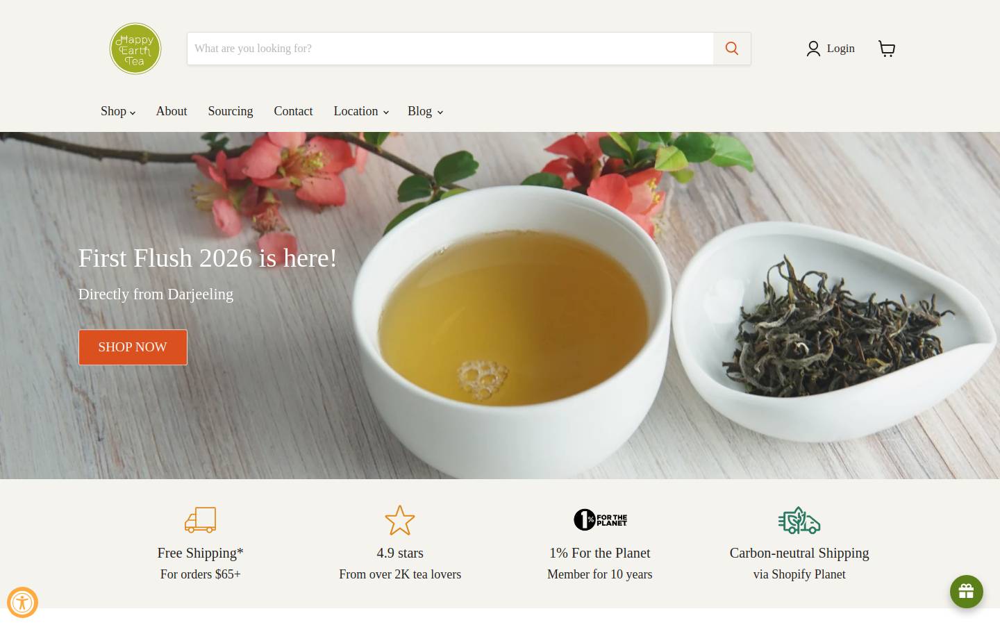 happyearthtea.com homepage screenshot