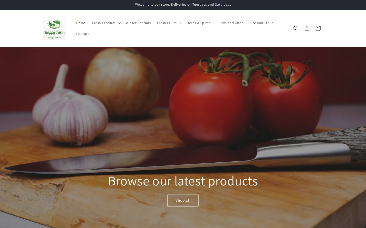happyfarmhyd.com homepage screenshot
