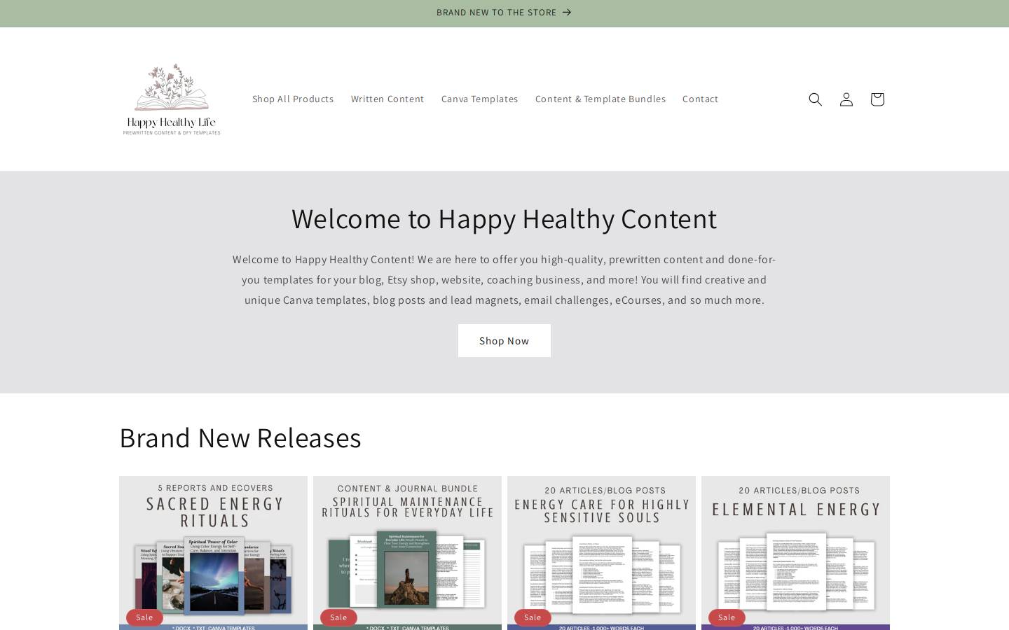happyhealthycontent.com homepage screenshot