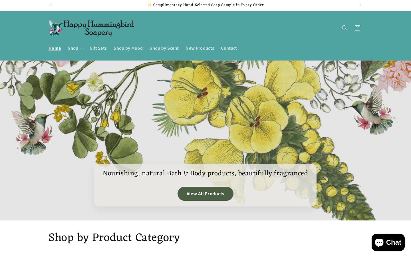 happyhummingbirdsoapery.com homepage screenshot