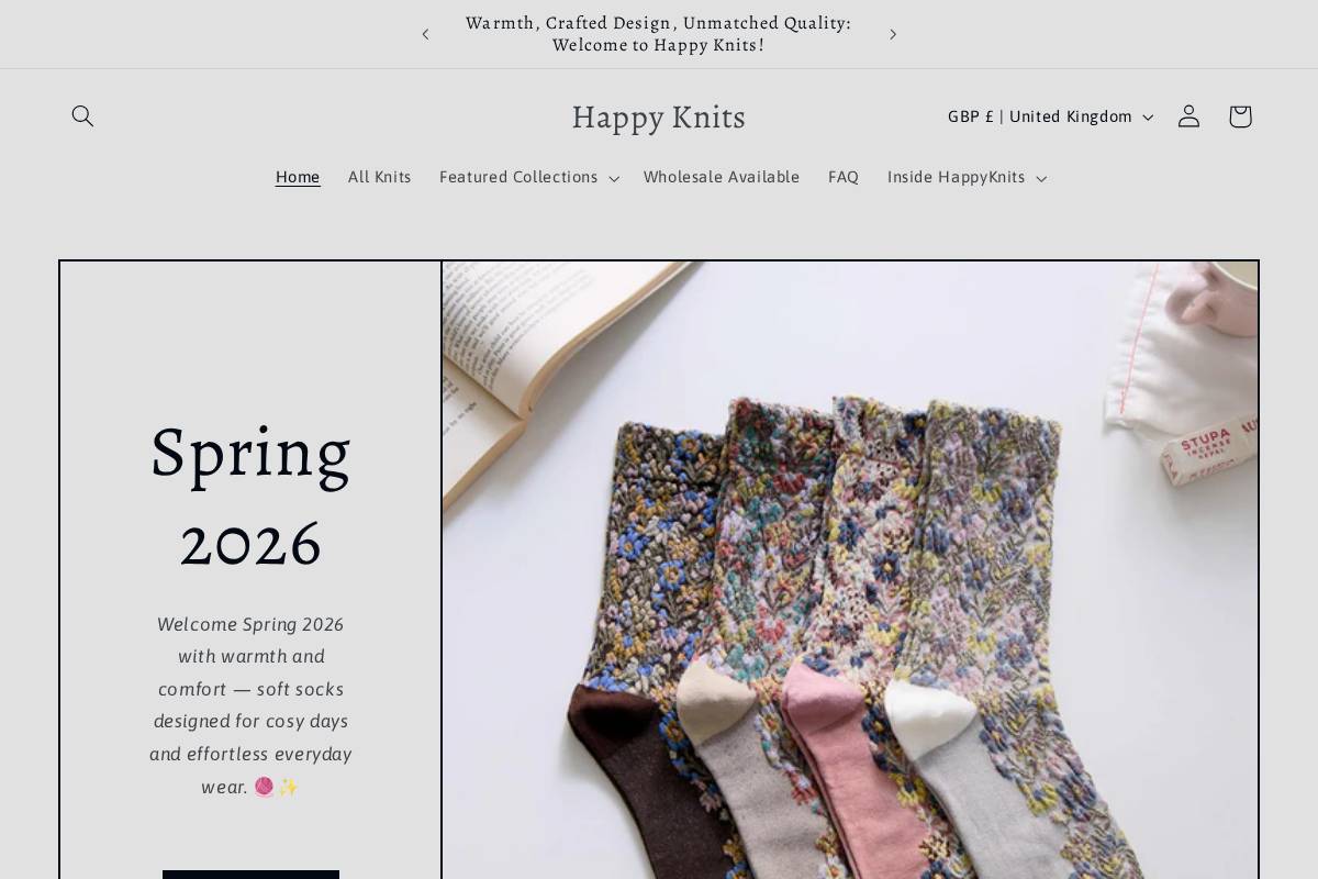 happyknits.co homepage screenshot