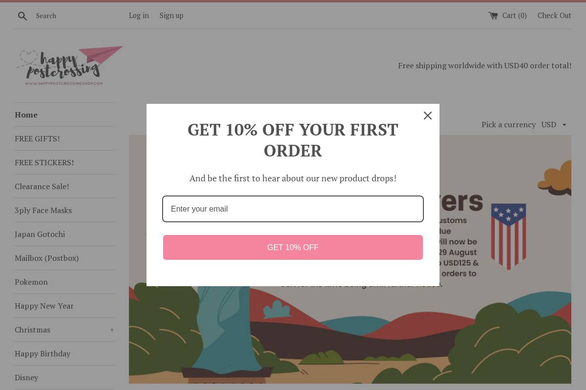 happypostcrossingshop.com homepage screenshot