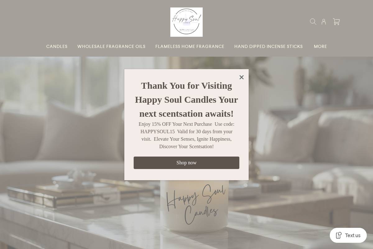 happysoulcandles.com homepage screenshot